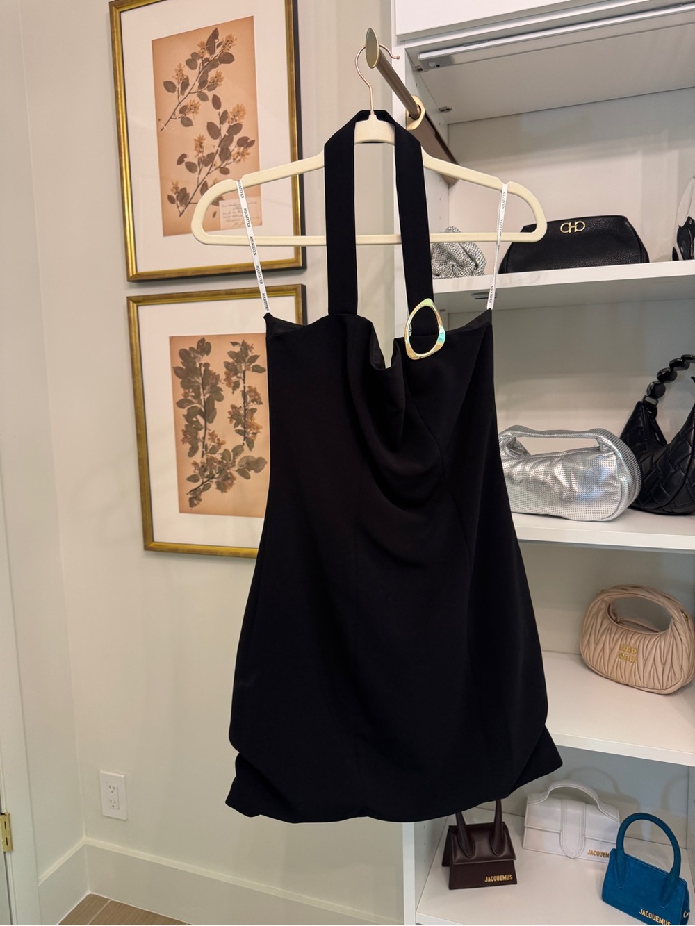Zaya Black Mini Dress with Halter Neck and Gold Ring Detail